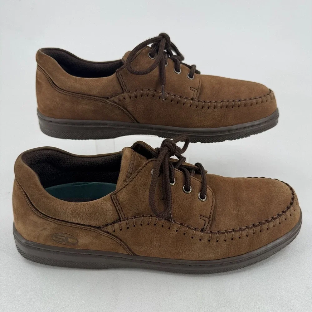 Skechers MENS Brown Leather Lace Up Casual Oxford Shoes Sneakers SIZE 10 XWIDE